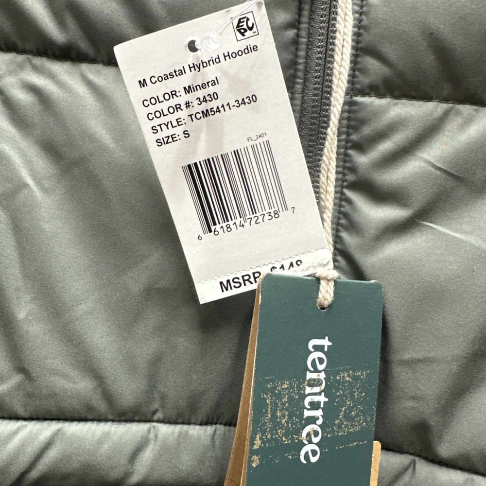 Tentree Men's Cloud Shell Hybrid Hoodie Mineral Green Small NWT Insulated Jacket - Picture 6 of 10